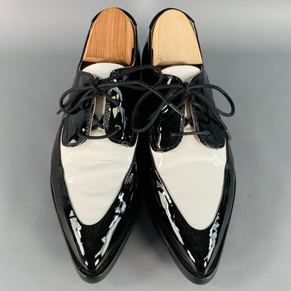 Size 9 Lex Black White Color Block Spectator Derby Pointed Toe Lace-Up Shoes - Picture 4 of 9